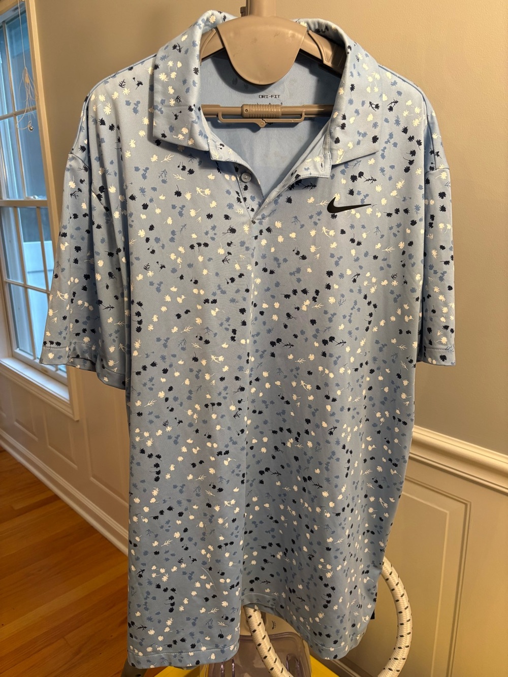 Nike Light Blue Polo with Navy and White Micro Floral Print